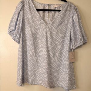 LC Lauren Conrad Light Blue Polka Dot Blouse